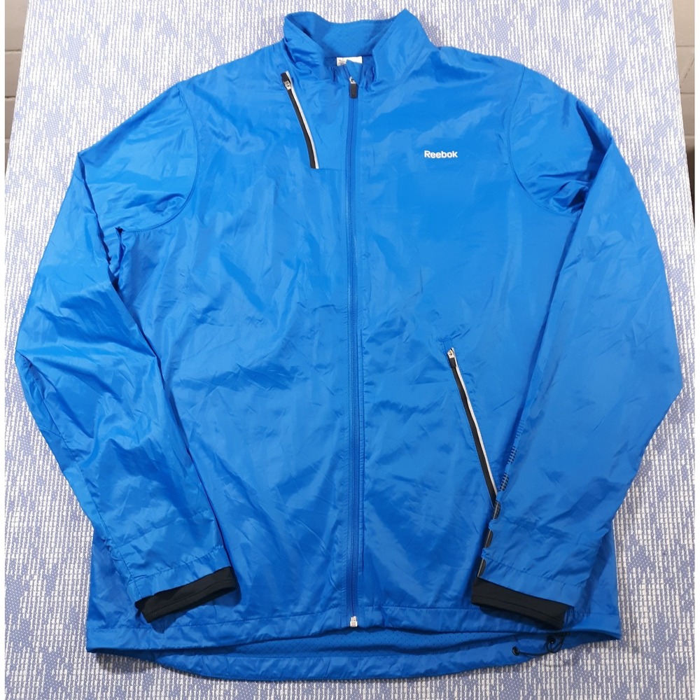 Reebok Windbreaker Jacket Mens XL Full Zip Running Athletic Blue Lined